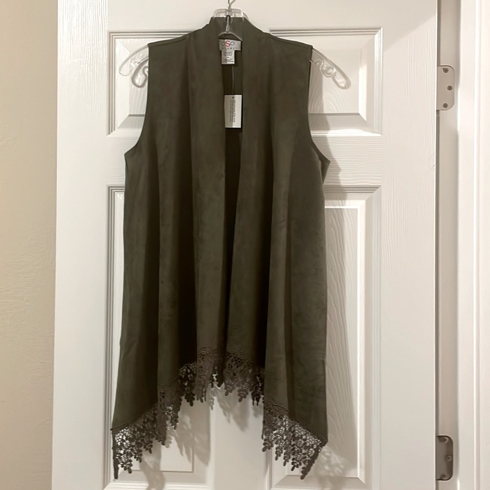 OSO CASUALS FAUX SUEDE OPEN FRONT ASYMMETRICAL VEST